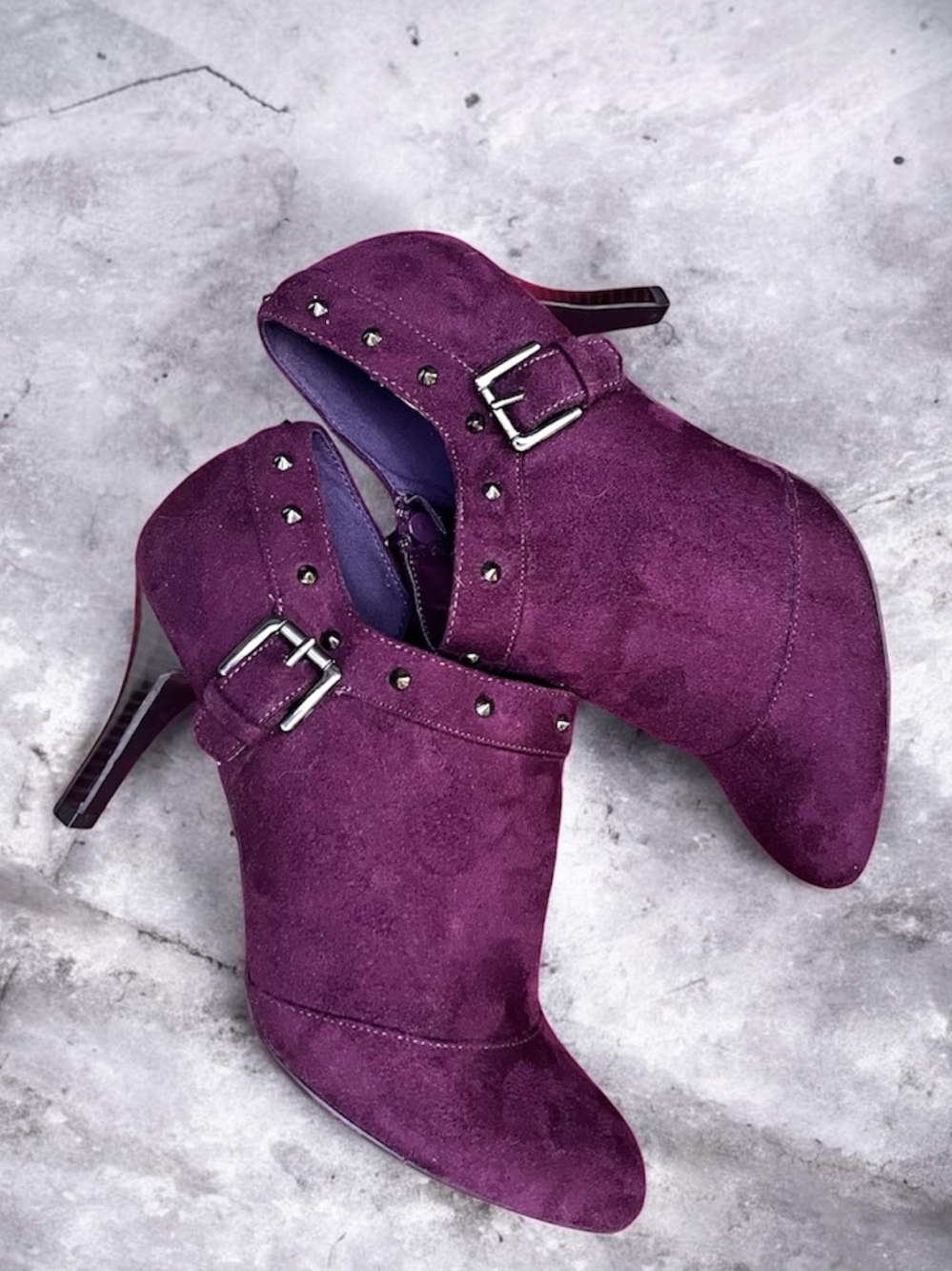 NWOT Metaphor Ankle Boots with 3” Heels Size 8.5 Dark Purple Faux Suede